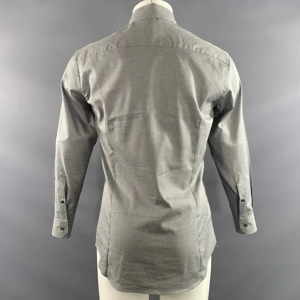 GIORGIO ARMANI Size S White Grey Gingham Cotton Lyocell Long Sleeve Shirt